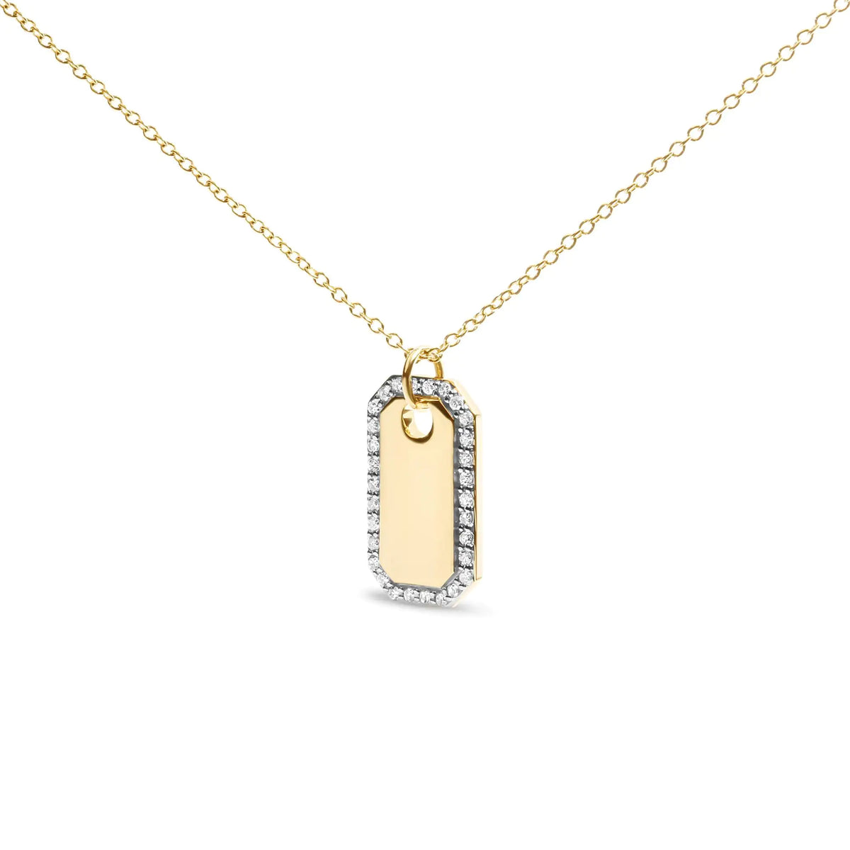 14K Yellow Gold 1/4 Cttw Diamond Halo Octagonal Dog Tag Pendant 18" Necklace (I-J Color, I2-I3 Clarity)