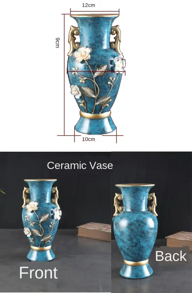 Teal Floral Ceramic Vase