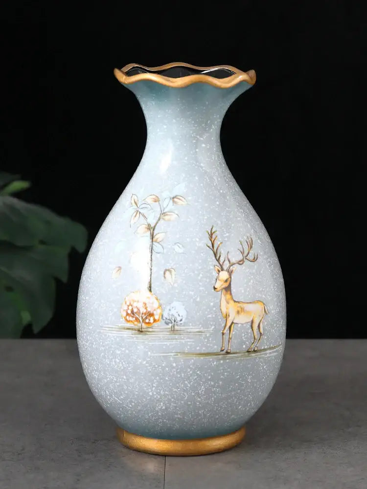 Teal Floral Ceramic Vase