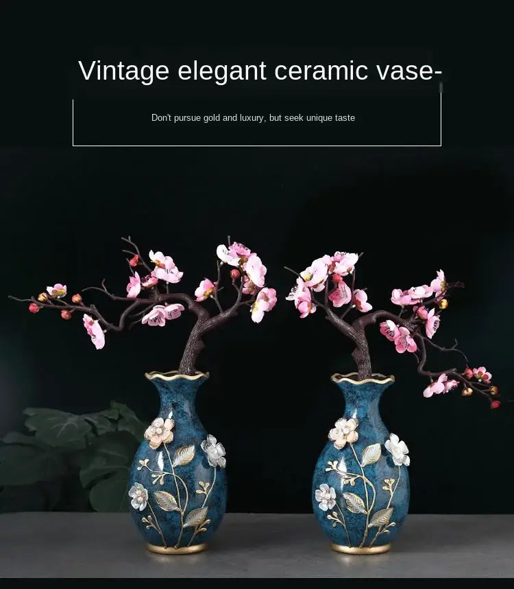 Teal Floral Ceramic Vase