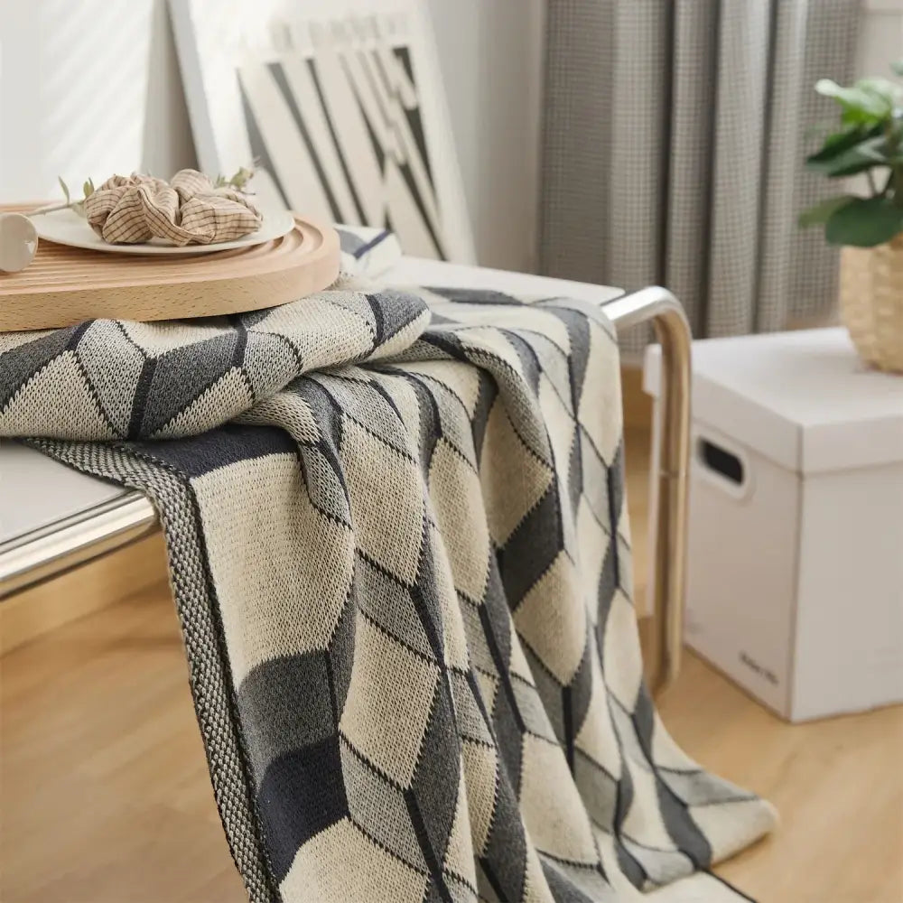 Black Beige Plaid Blanket