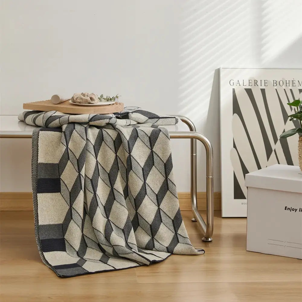 Black Beige Plaid Blanket