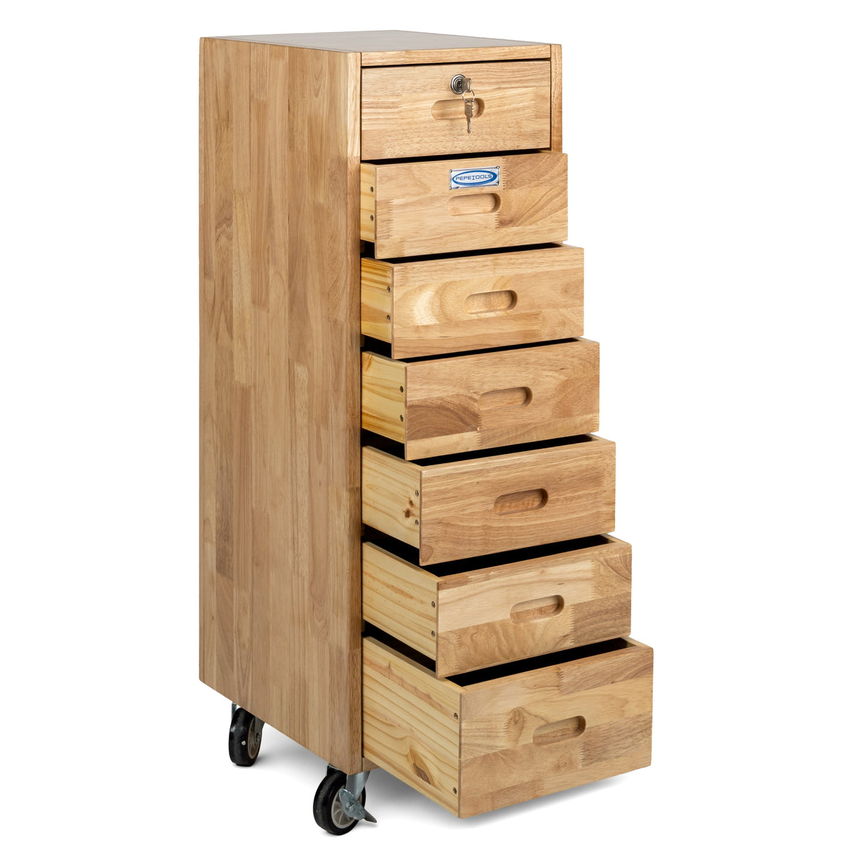 7 Drawer Rolling Cabinet - Heavy Duty Casters, Hardwood
