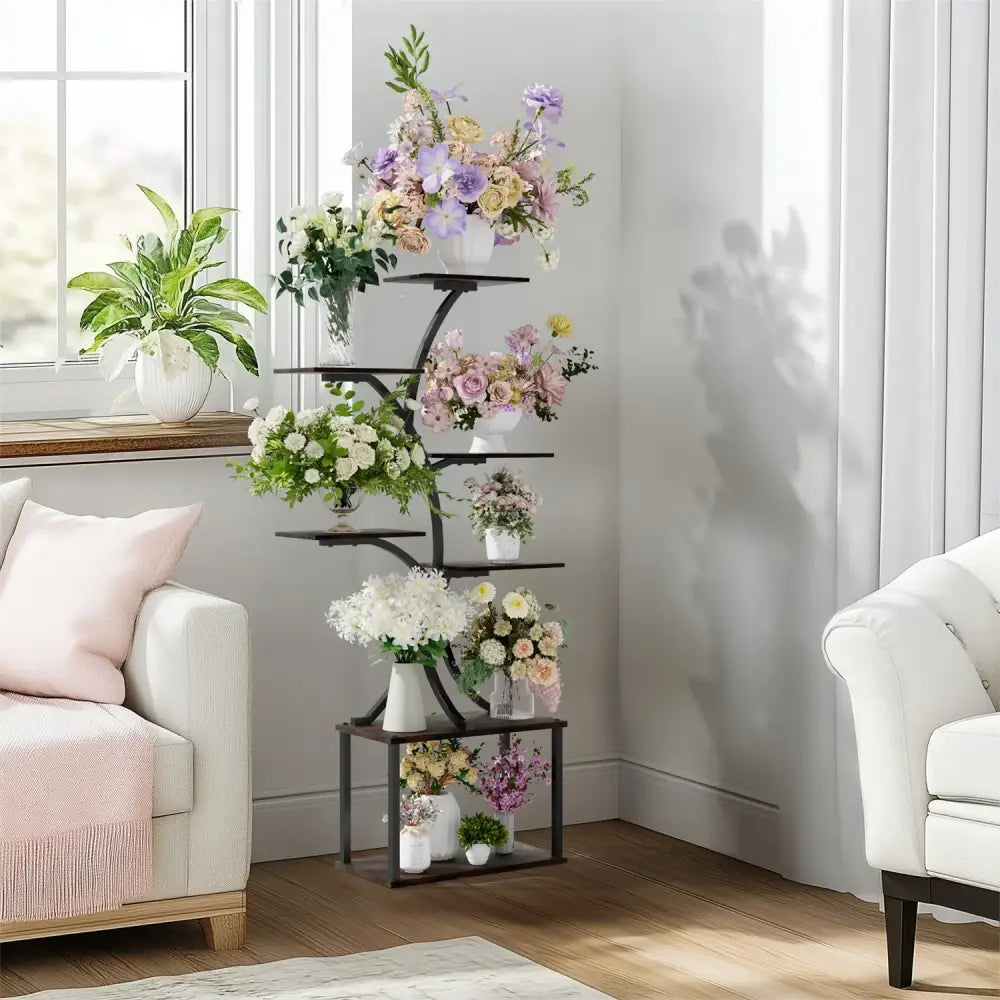 Seven-Tier Black Metal Plant Stand for Corners