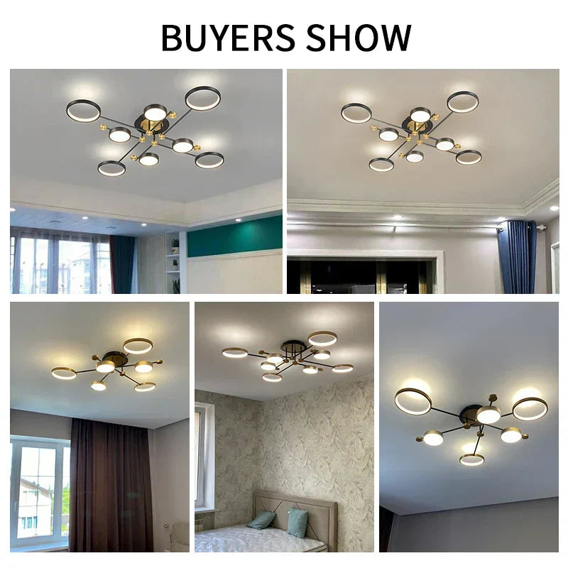 Gold Frame 6-Head Dimmable LED Chandelier