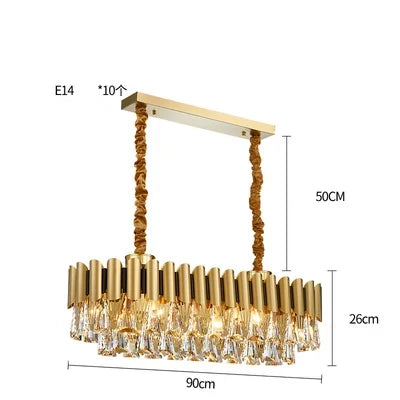 Gold Oval Crystal Chandelier 90cm For Dining Rooms