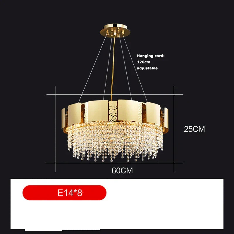 Gold Crystal Pendant Light Polished Steel Foyer