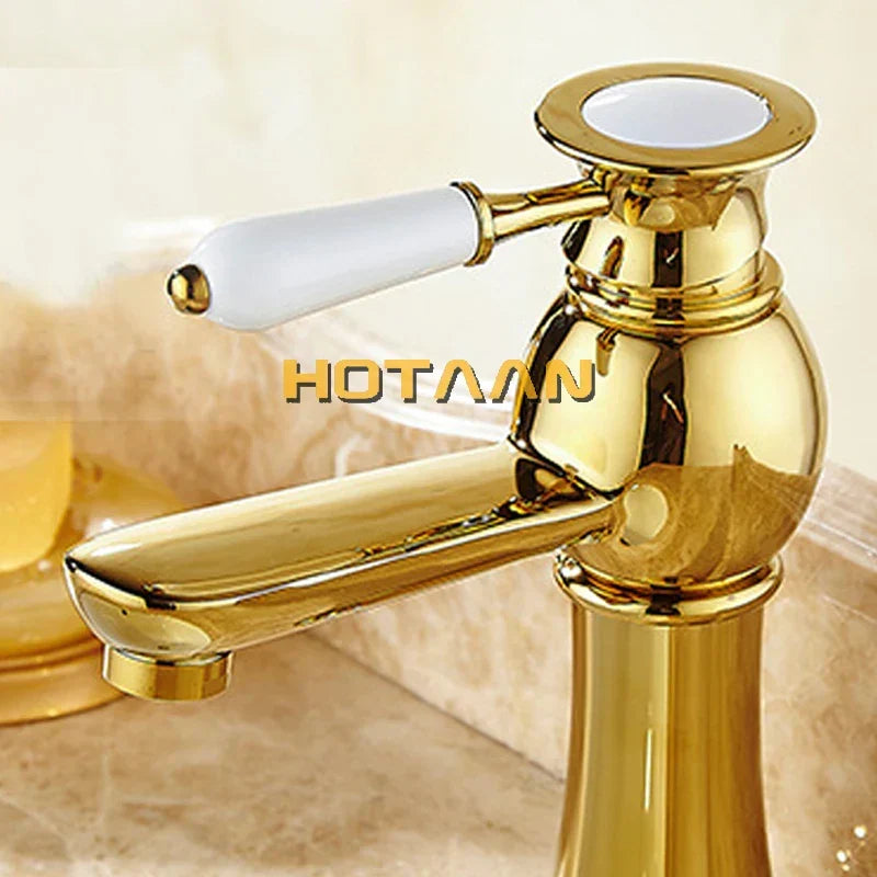 Gold Brass Deck-Mounted Basin Faucet Design