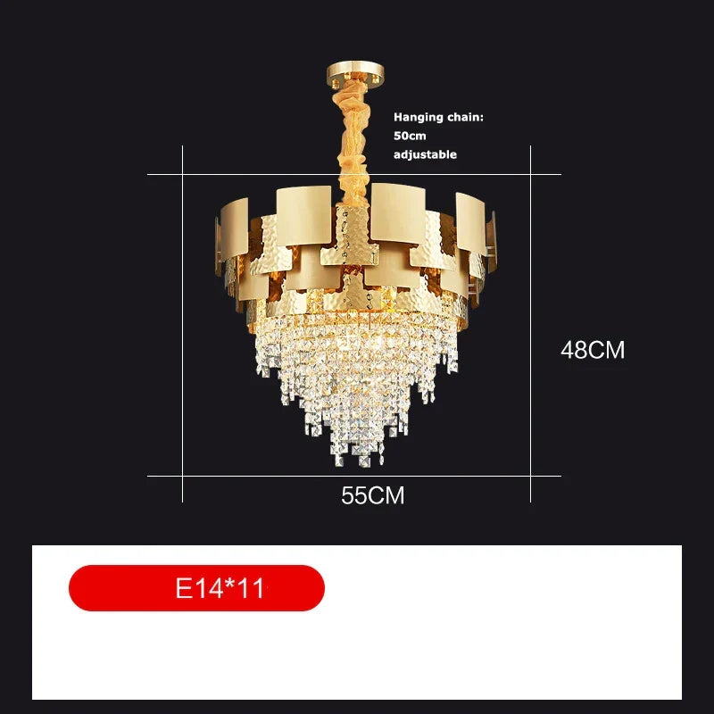 Gold Crystal Pendant Light Polished Steel Foyer
