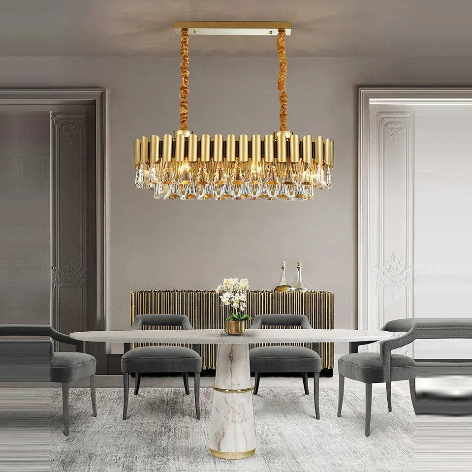 Gold Oval Crystal Chandelier 90cm For Dining Rooms