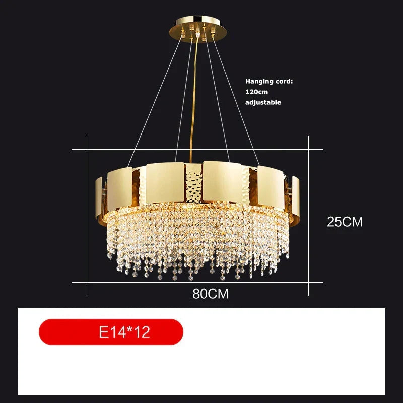 Gold Crystal Pendant Light Polished Steel Foyer