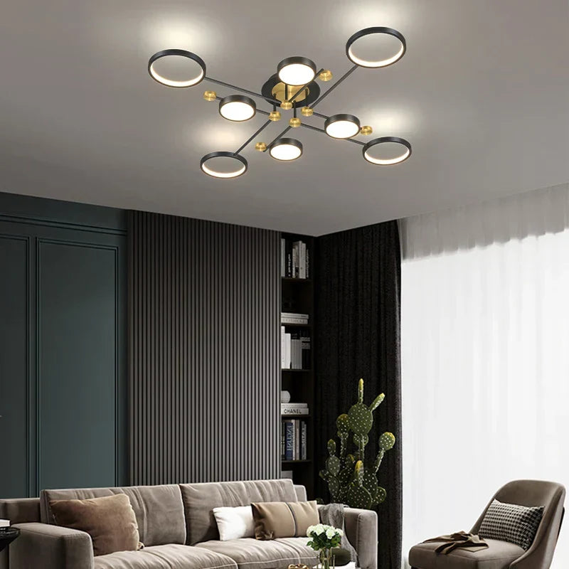 Gold Frame 6-Head Dimmable LED Chandelier