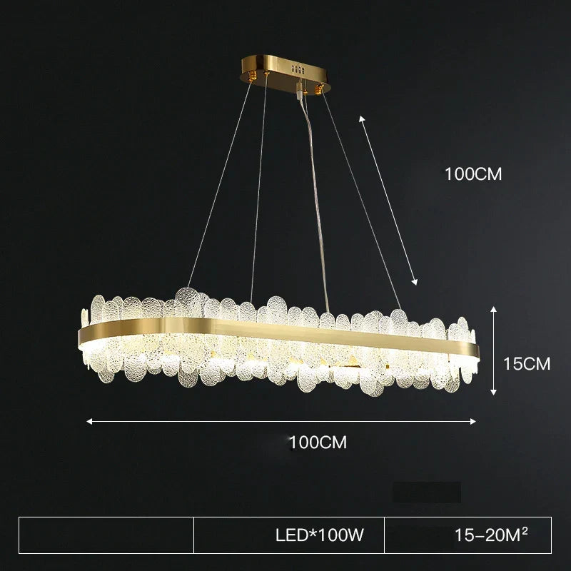 Gold LED Dining Chandelier Frosted Glass 80cm