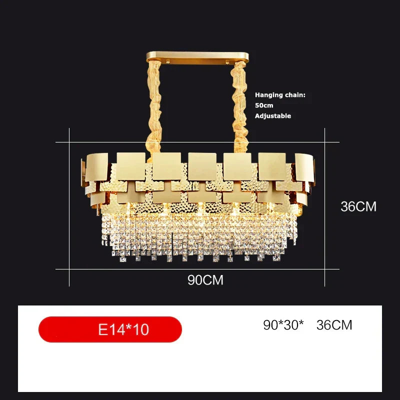 Gold Crystal Pendant Light Polished Steel Foyer
