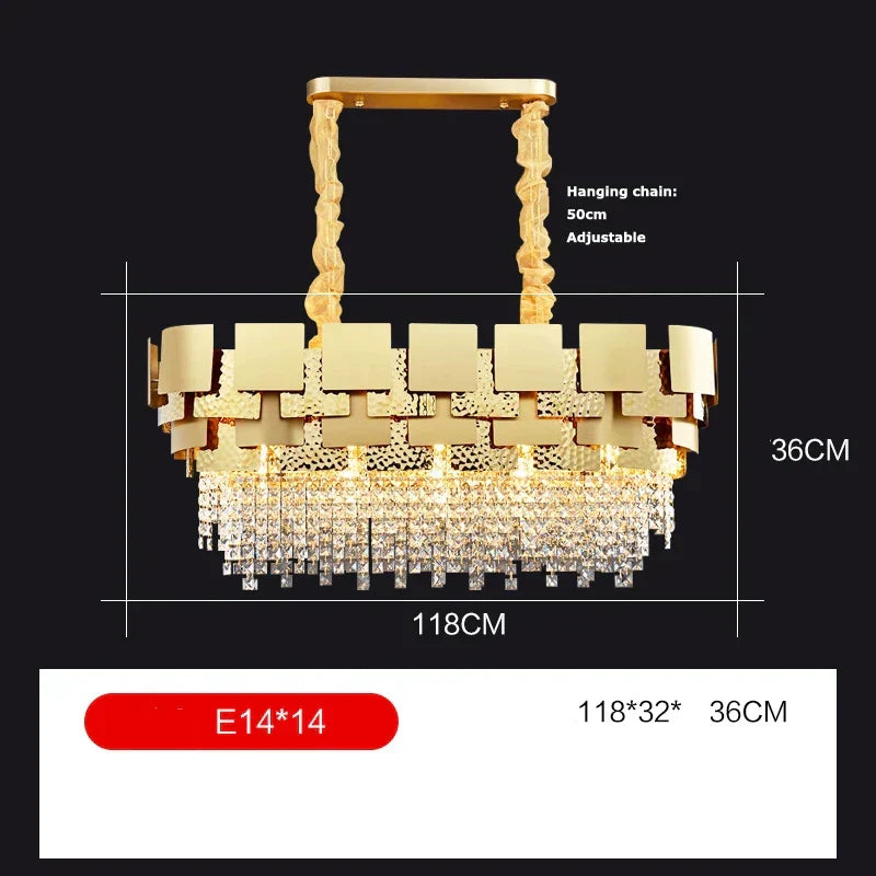 Gold Crystal Pendant Light Polished Steel Foyer