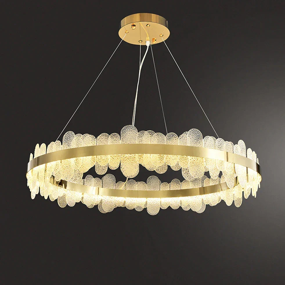 Gold LED Dining Chandelier Frosted Glass 80cm