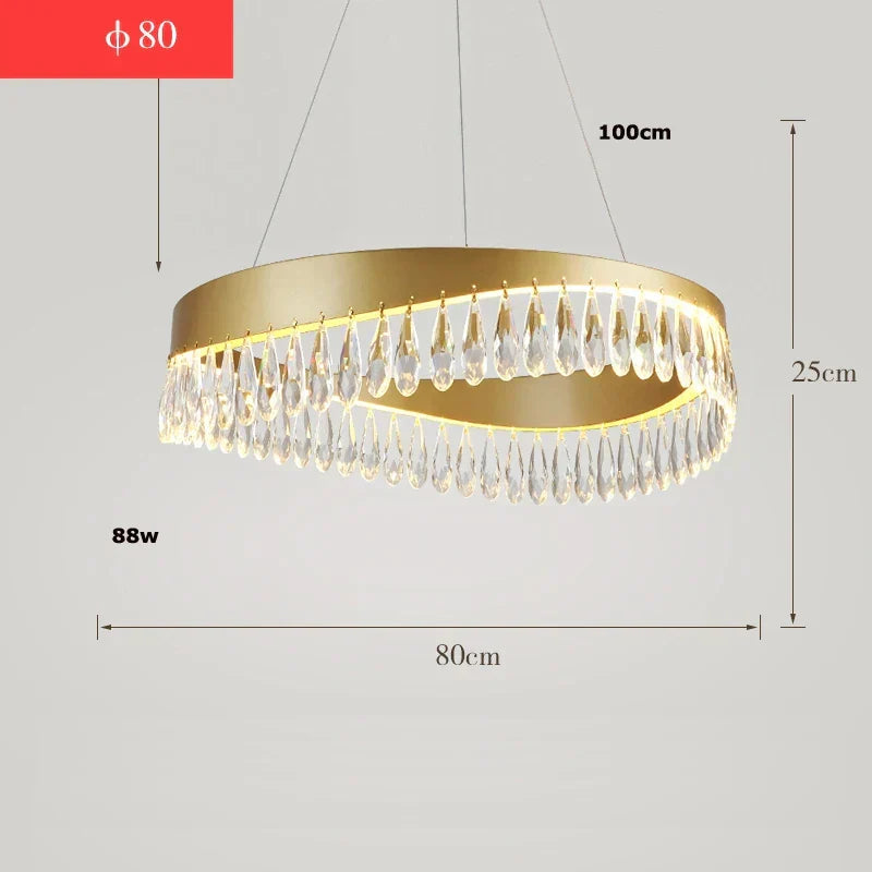 Gold Crystal Dining Chandelier Oval 120cm