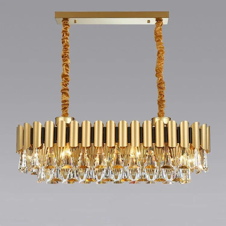 Gold Oval Crystal Chandelier 90cm For Dining Rooms