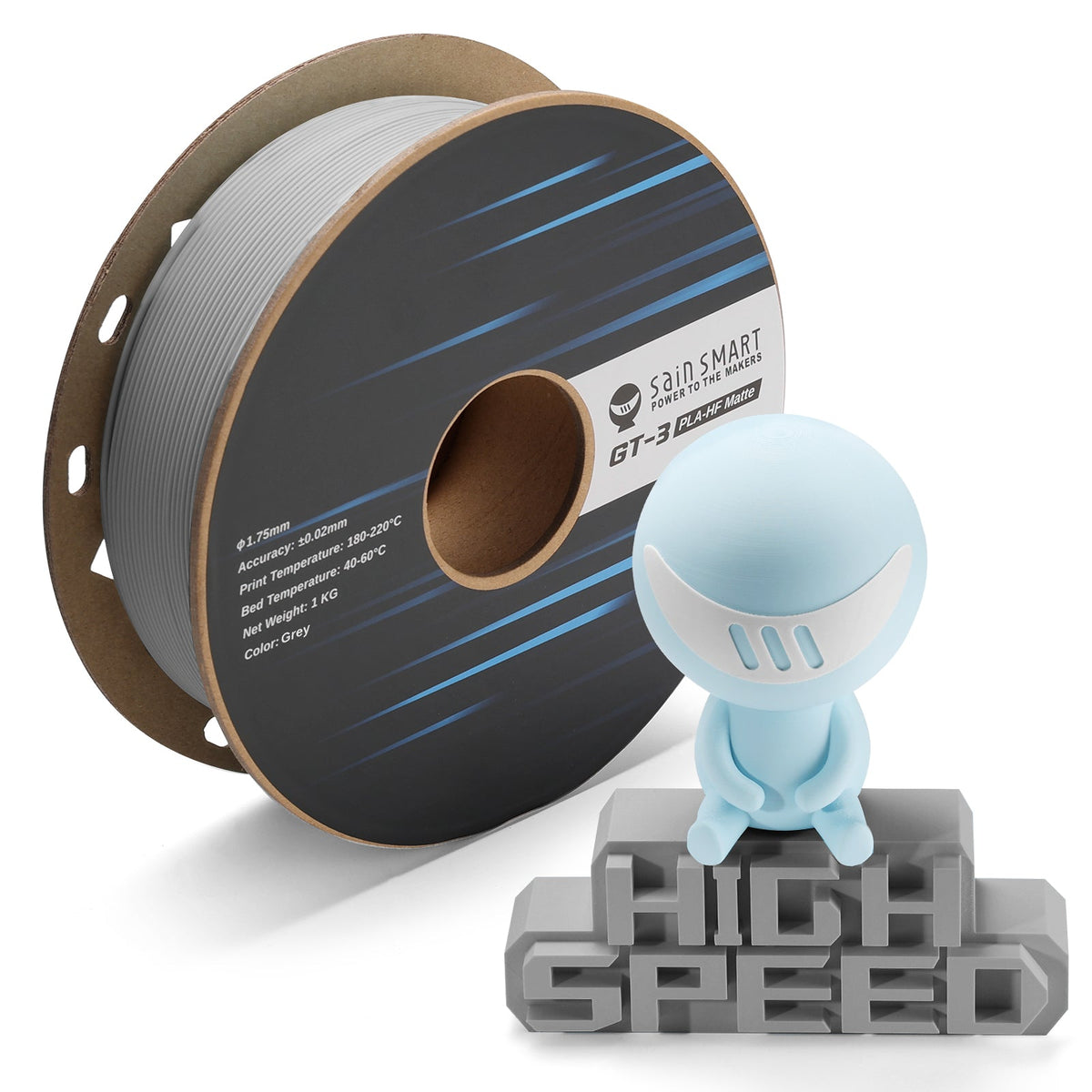 GT-3 High Speed Matte PLA Filament 1.75mm, 1KG, ±0.02mm, Black/White/Teal/Mint/Red/Grey