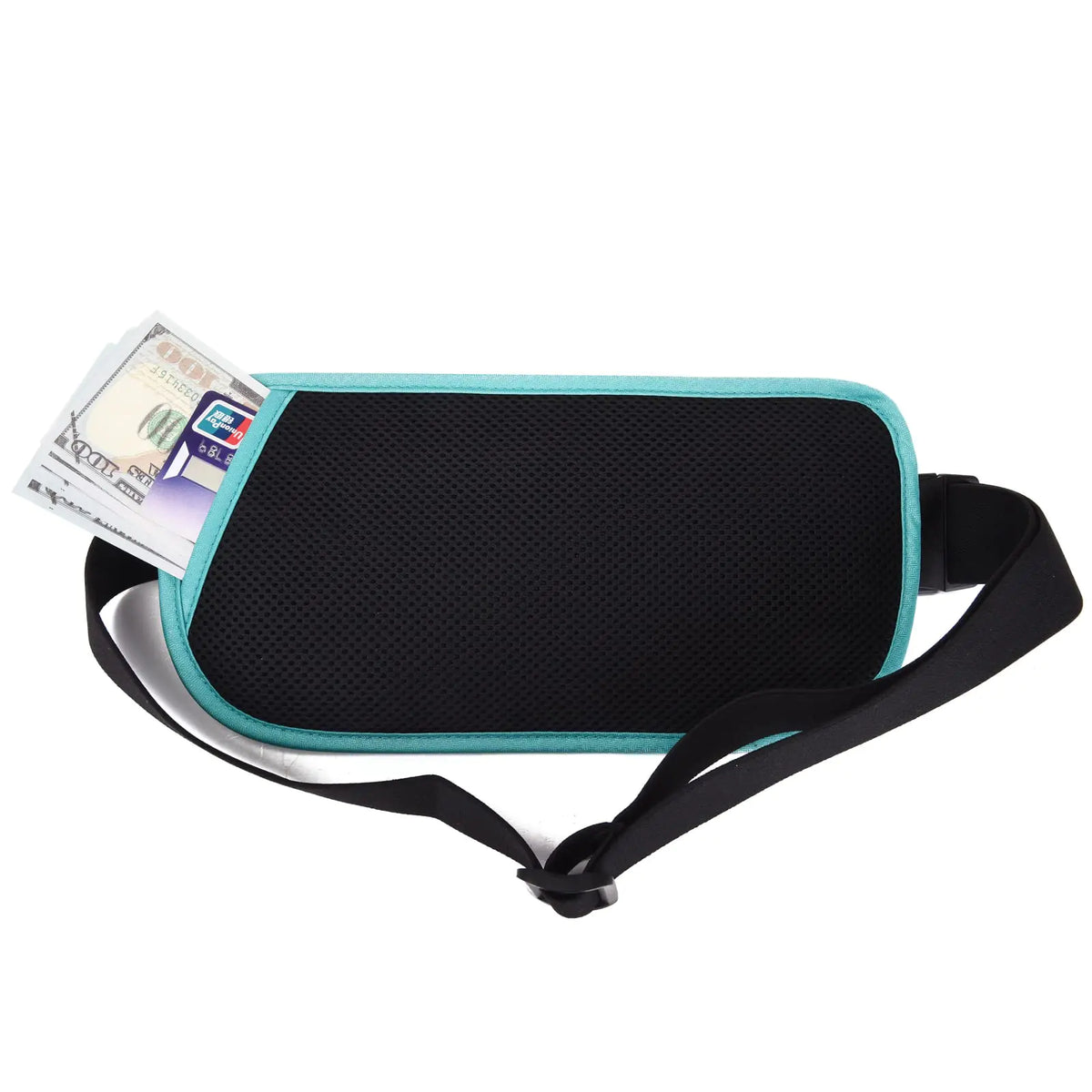 RFID Blocking Money Belt for Men Women, Slim Fanny Pack for Travel,Running,Conceal Waist Wallet for Passport Holder,Phone,Cash(Black Mint Green) Black Mint Green Rfid Blocking & Belt Wide:1.45Inch