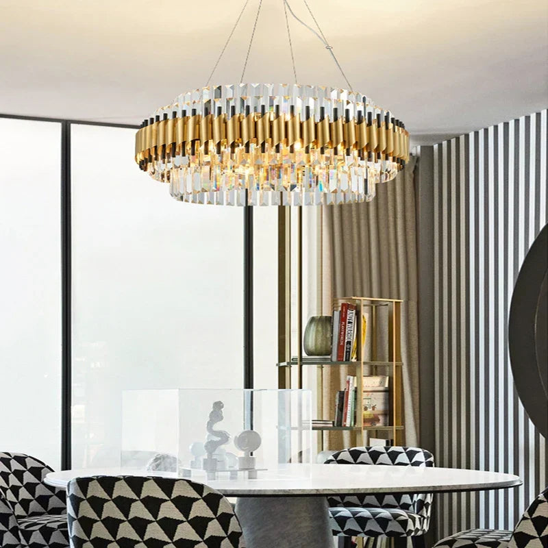 Gold LED Crystal Pendant Dia100cm Living Room