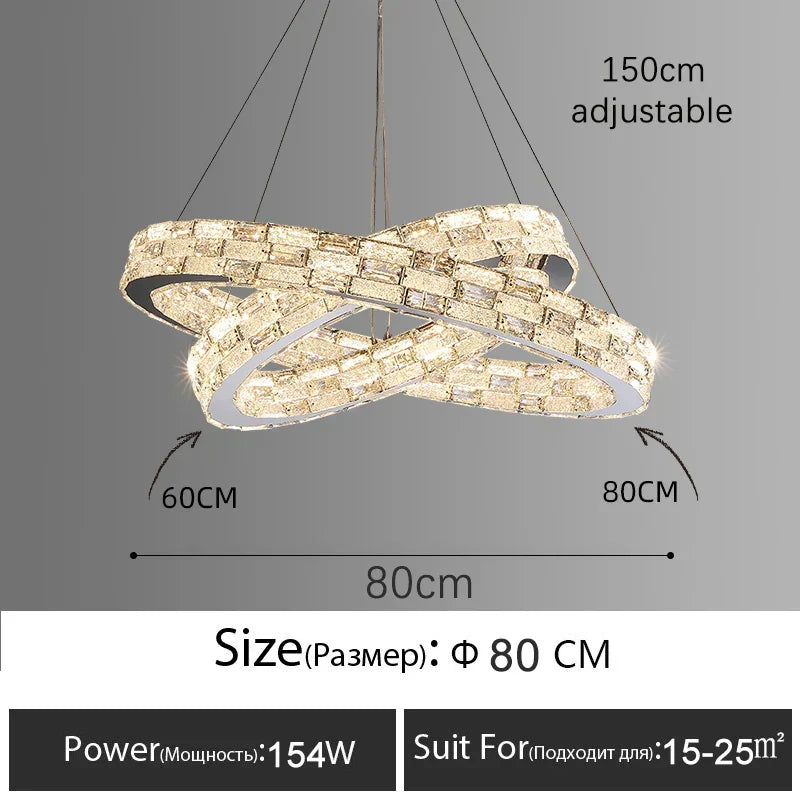 Gold Crystal Ring Chandelier 3-Tier D100cm
