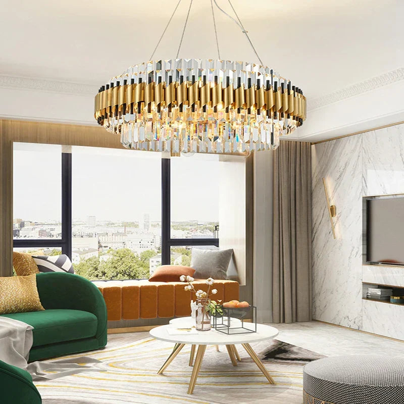 Gold LED Crystal Pendant Dia100cm Living Room