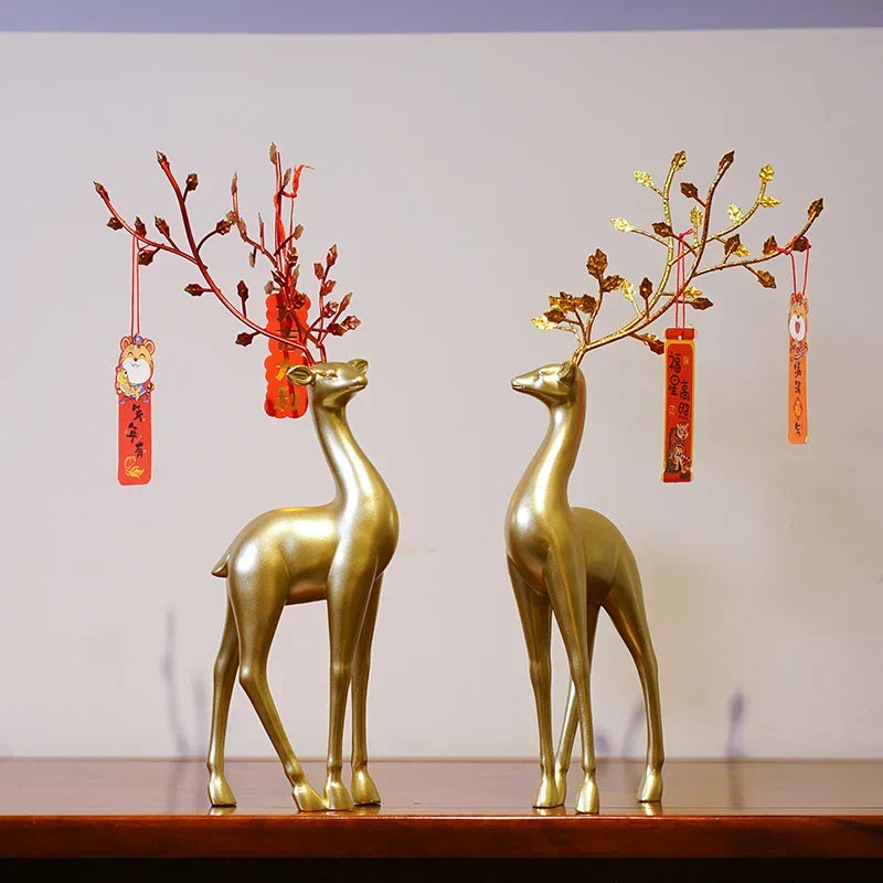 Gold Deer Feng Shui Figurines