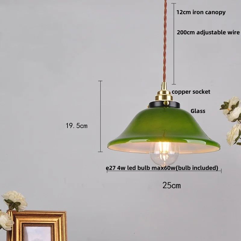 Green Glass Pendant Light Adjustable E27 Base
