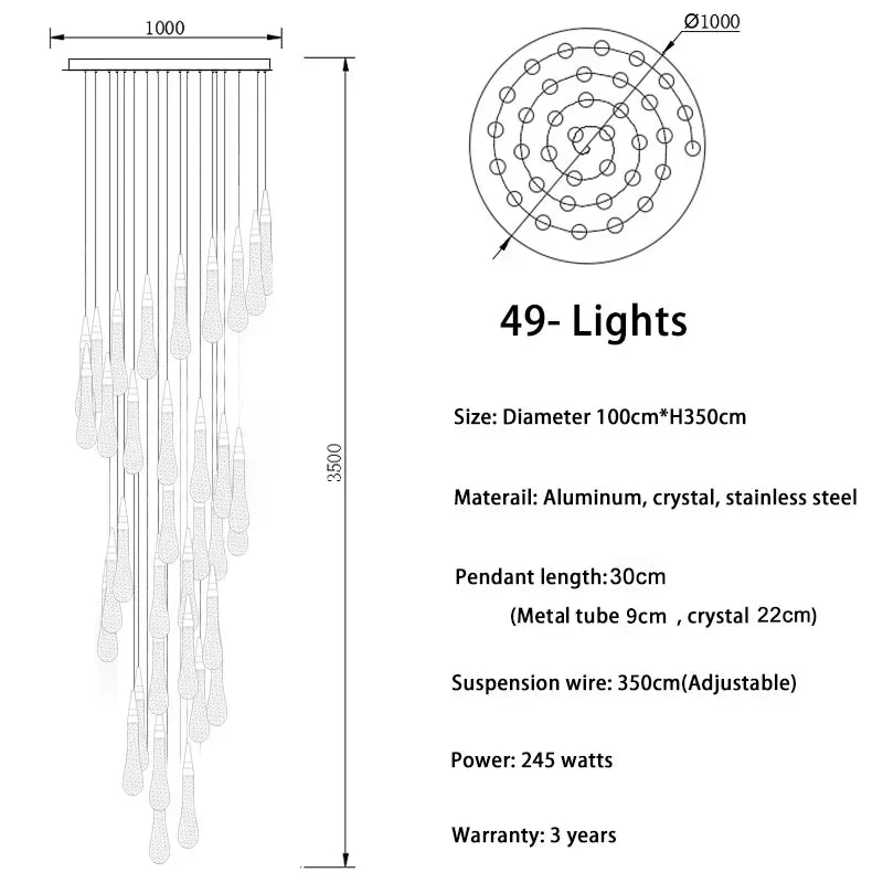 Gold Crystal Staircase Fixture