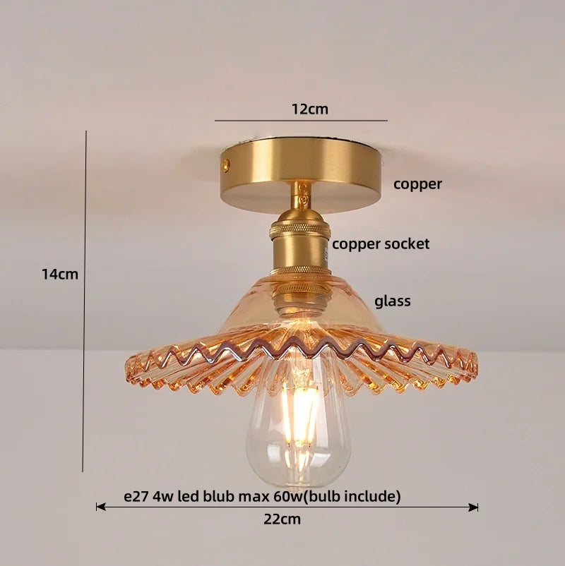 Green Glass Copper Ceiling Light