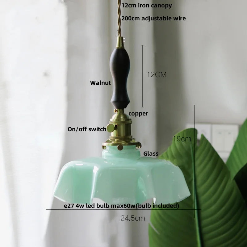 Green Glass Pendant Light 3-Head Adjustable Wire