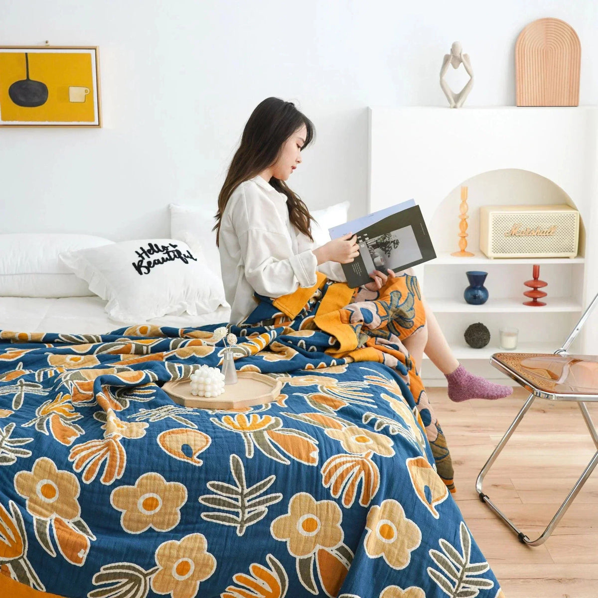 Cotton Gauze Flower Throw