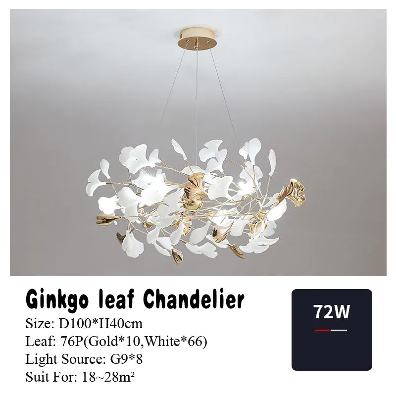 Gold Branch Chandelier With Porcelain Leaves