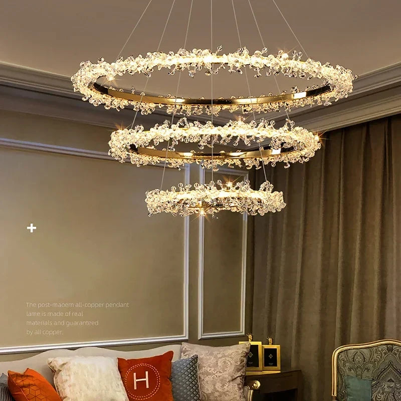 Gold Crystal LED Chandelier 4-Ring Design