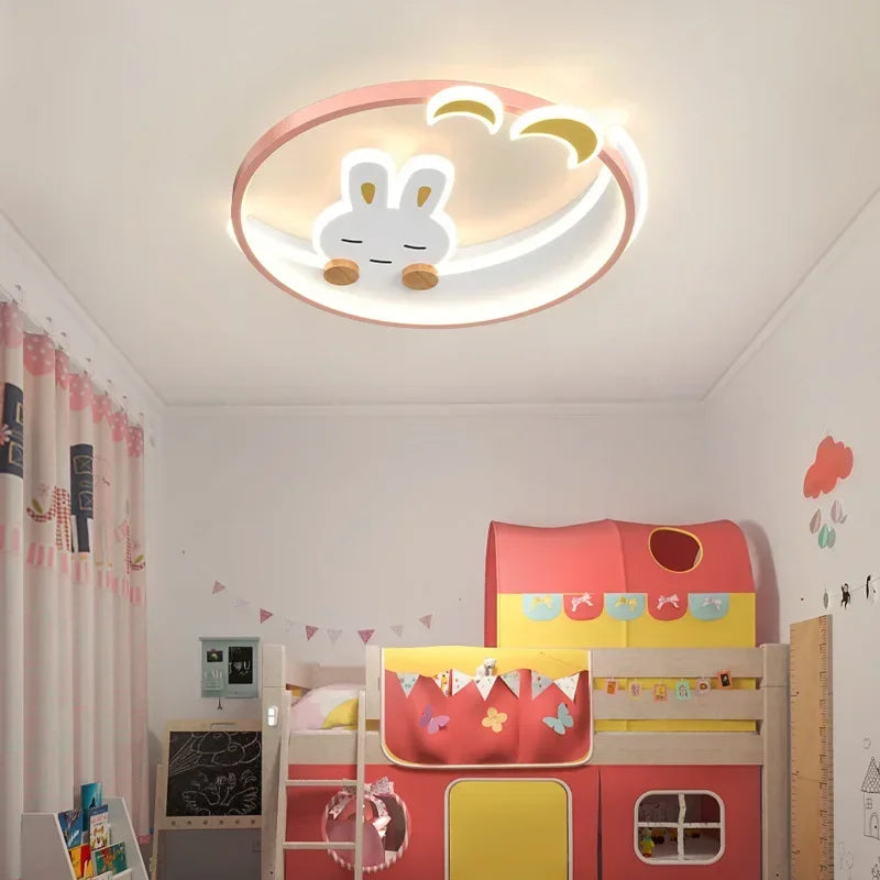 White LED Ceiling Lamp Pink Kids Study Room