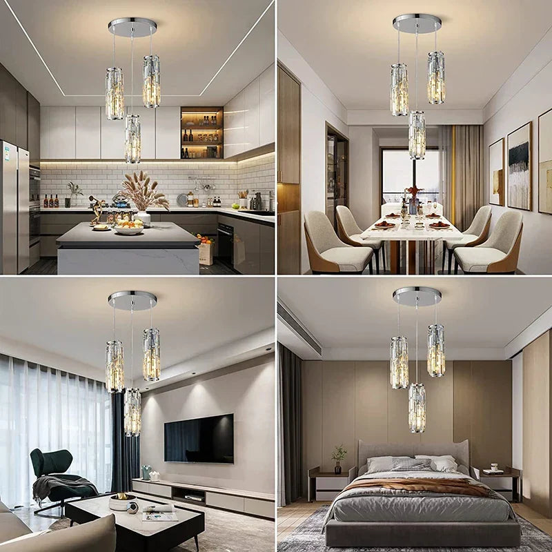Gold Crystal Pendant Light L76cm Shimmering