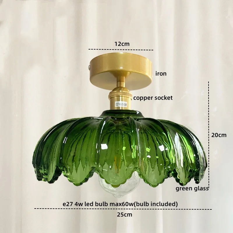 Green Glass Ceiling Light Copper Iron Blend