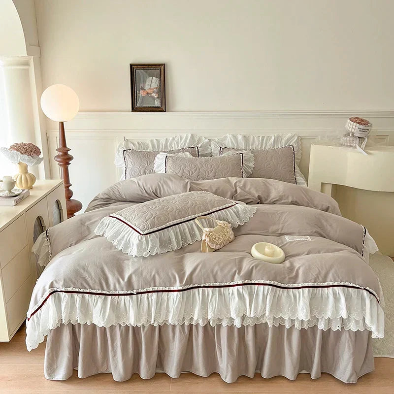 Solid Ruffles Cotton Bedding