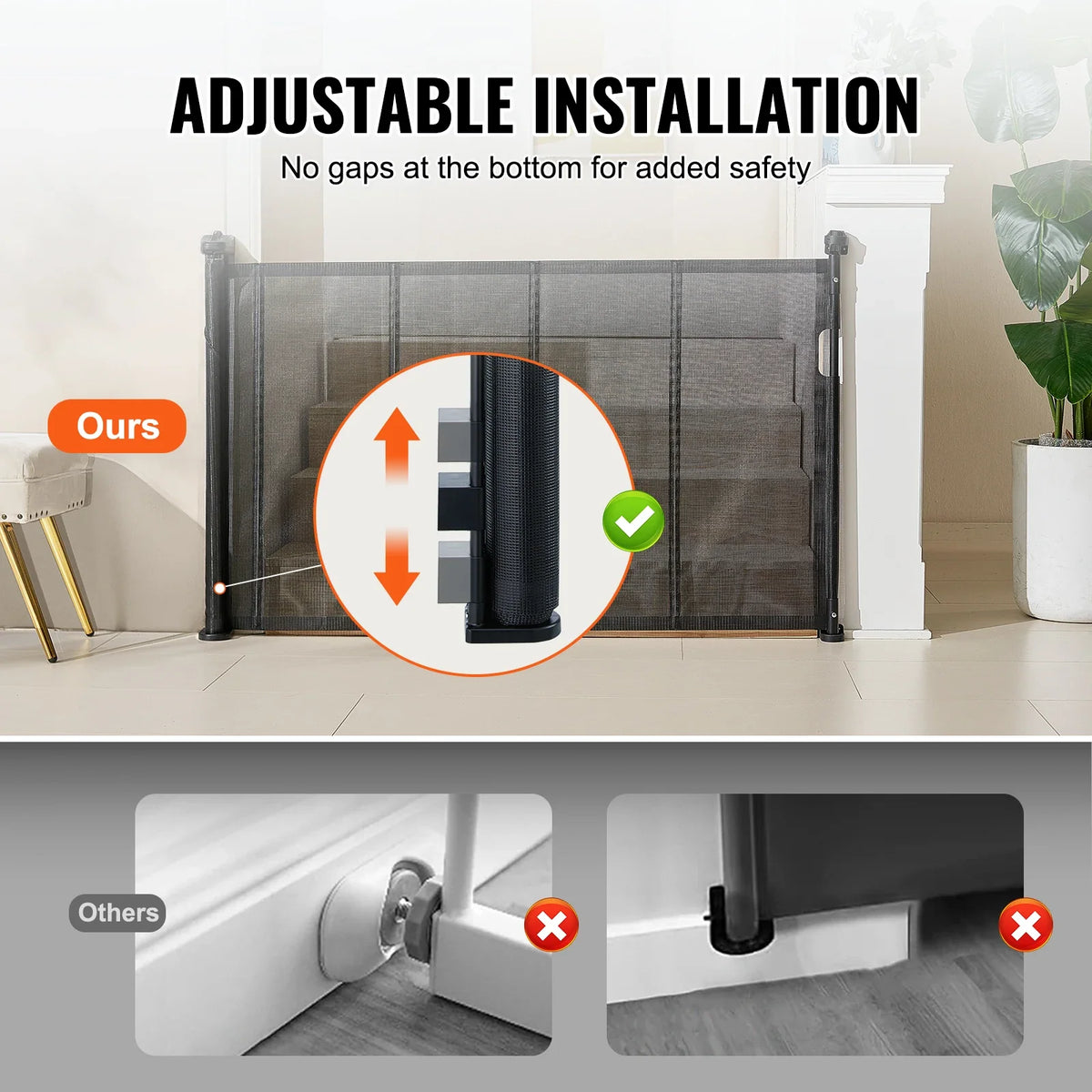 VEVOR Retractable Baby Gate Tall Mesh Baby Gate Extends up to Wide Retractable Gate for Kids or Pets Retractable Dog Gates
