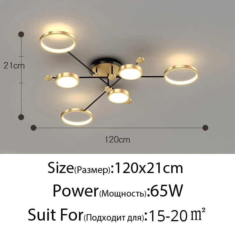 Gold Frame 6-Head Dimmable LED Chandelier