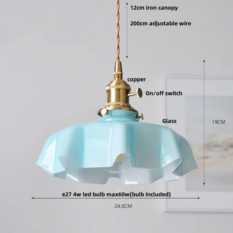 Green Glass Pendant Light 3-Head Adjustable Wire