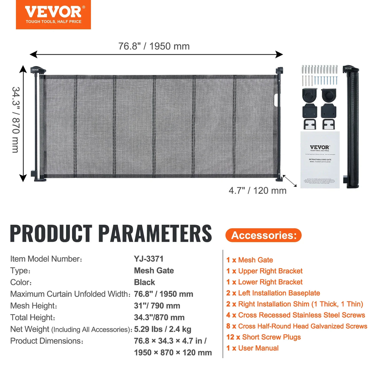 VEVOR Retractable Baby Gate Tall Mesh Baby Gate Extends up to Wide Retractable Gate for Kids or Pets Retractable Dog Gates