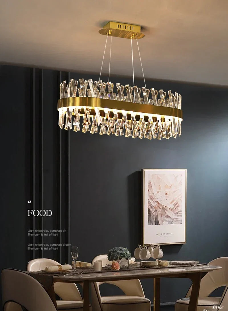 Gold LED Crystal Chandelier Chrome L100cm