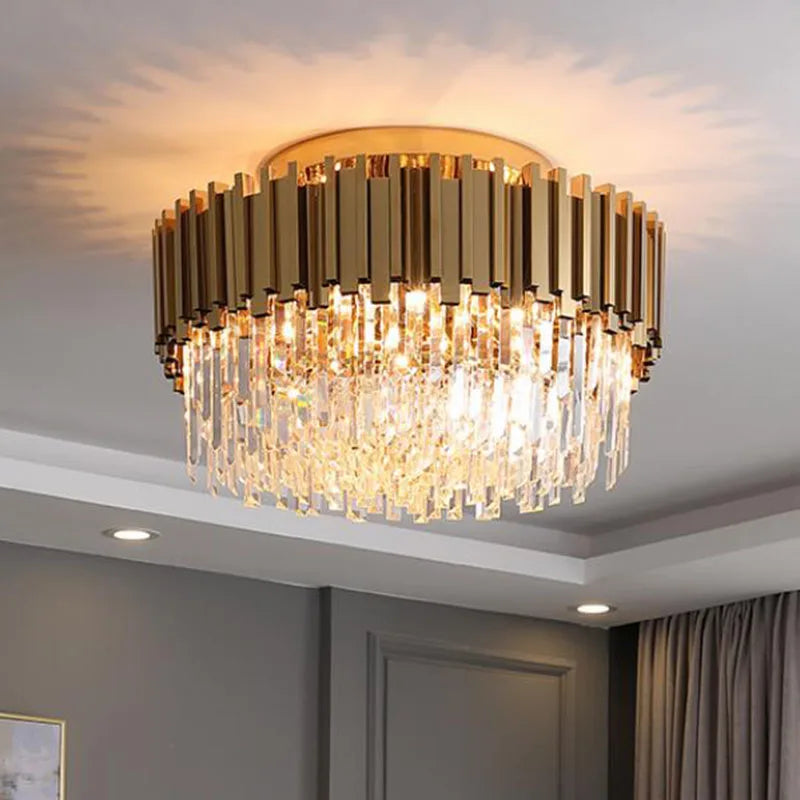 Gold Crystal LED Ceiling Lamp Dia100cm H45cm
