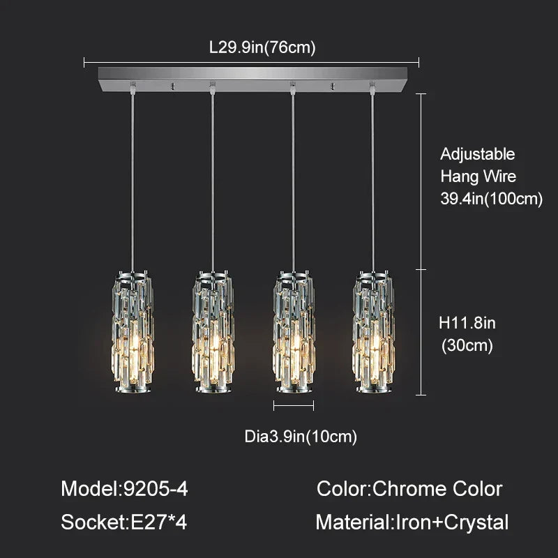 Gold Crystal Pendant Light L76cm Shimmering