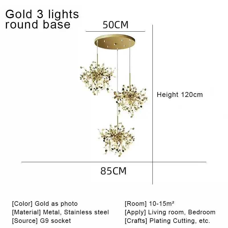 Gold 60cm 3-Light LED Pendant Light
