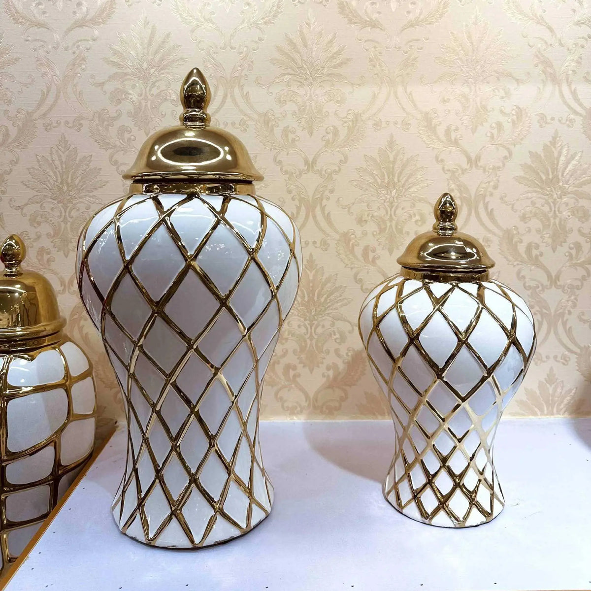 Gold Diamond Porcelain Jar