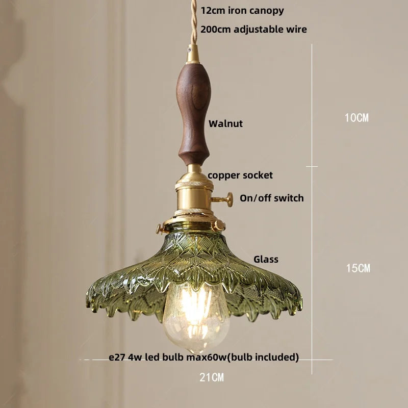 Green Wood Pendant Light Walnut Accent E27
