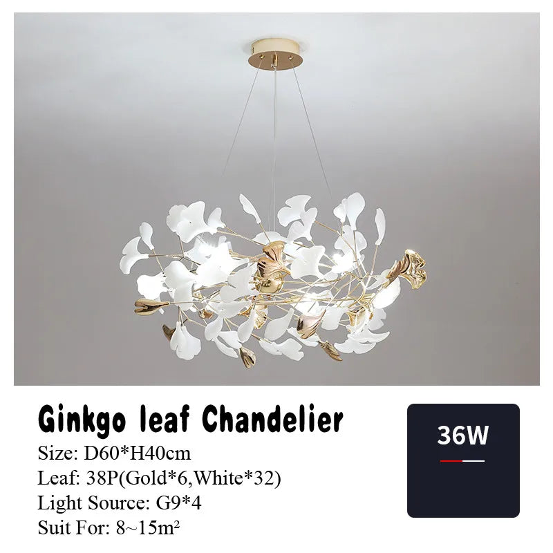 Gold Branch Chandelier With Porcelain Leaves